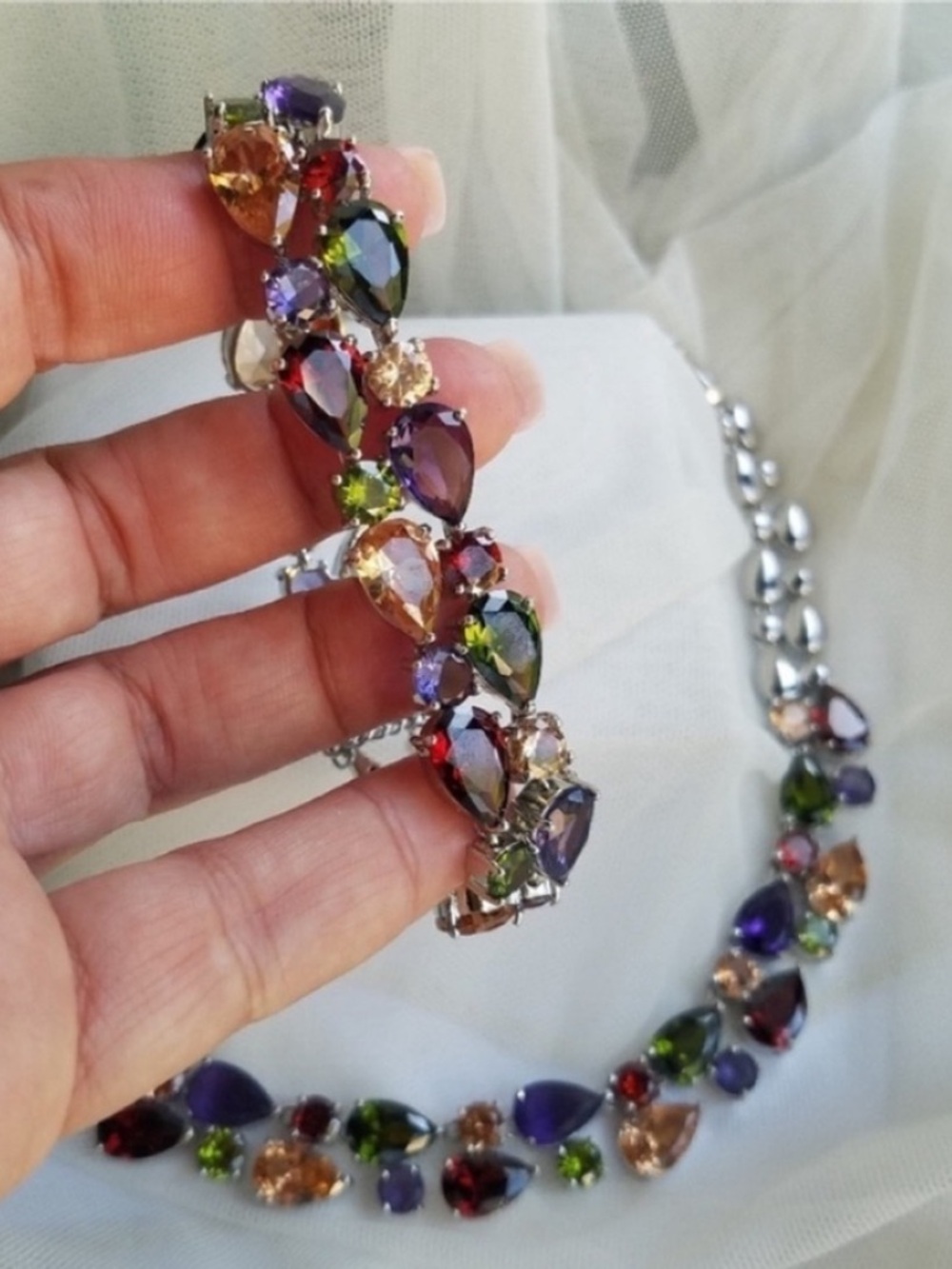 Swarovski Elements Multicolor Teardrop Crystal Statement Necklace NEW - Picture 8 of 16